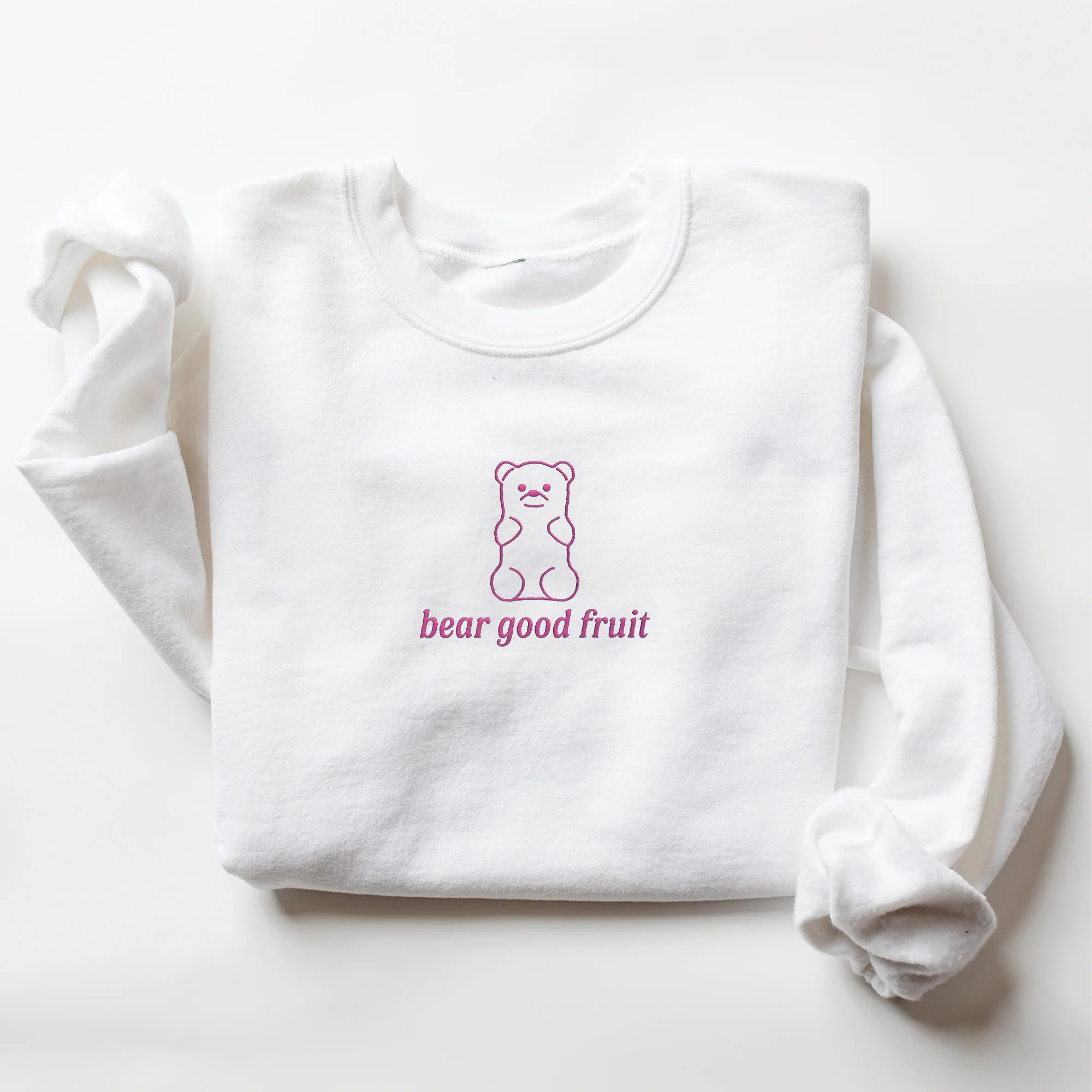 Embroidered Bear Good Fruit Crewneck Sweatshirts