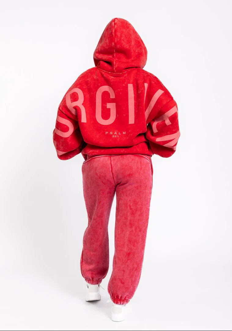 GLO Kingdom Essential Snow Wash True Red Hoodie + Jogger Set