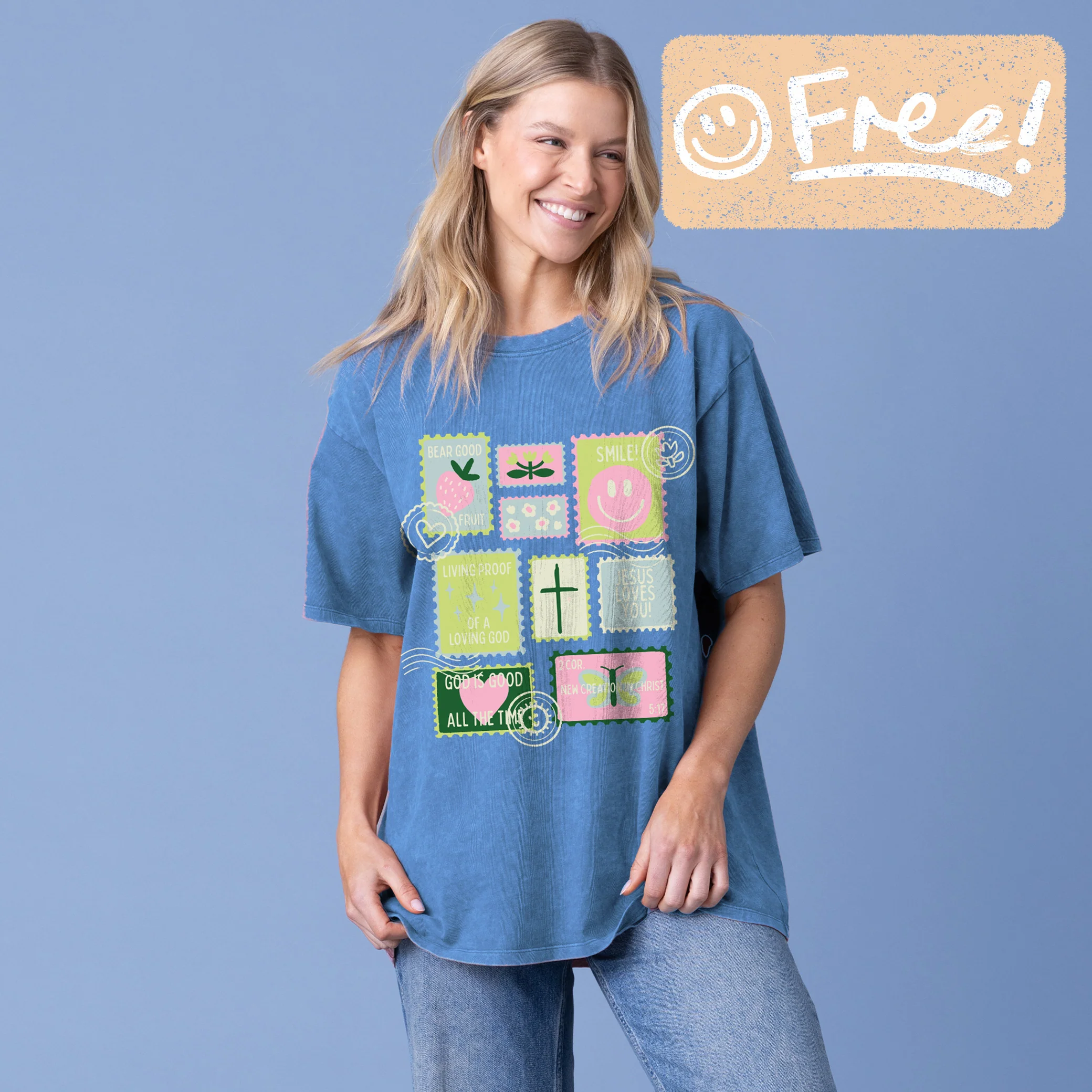 Stamps Tee - Cobalt Vintage Wash - 0
