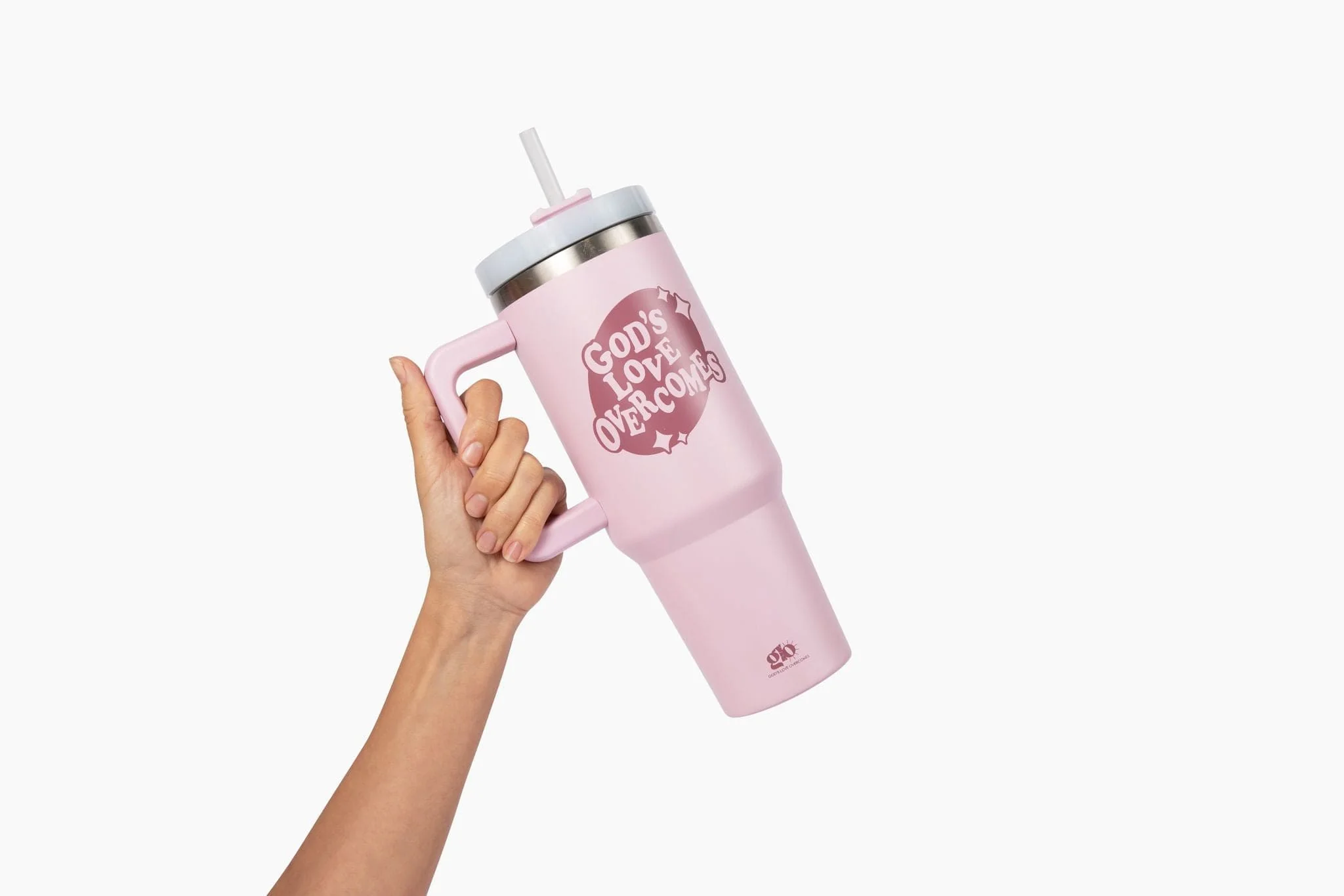 God's Love Overcomes 40oz Tumbler w/ Handle - Image 5