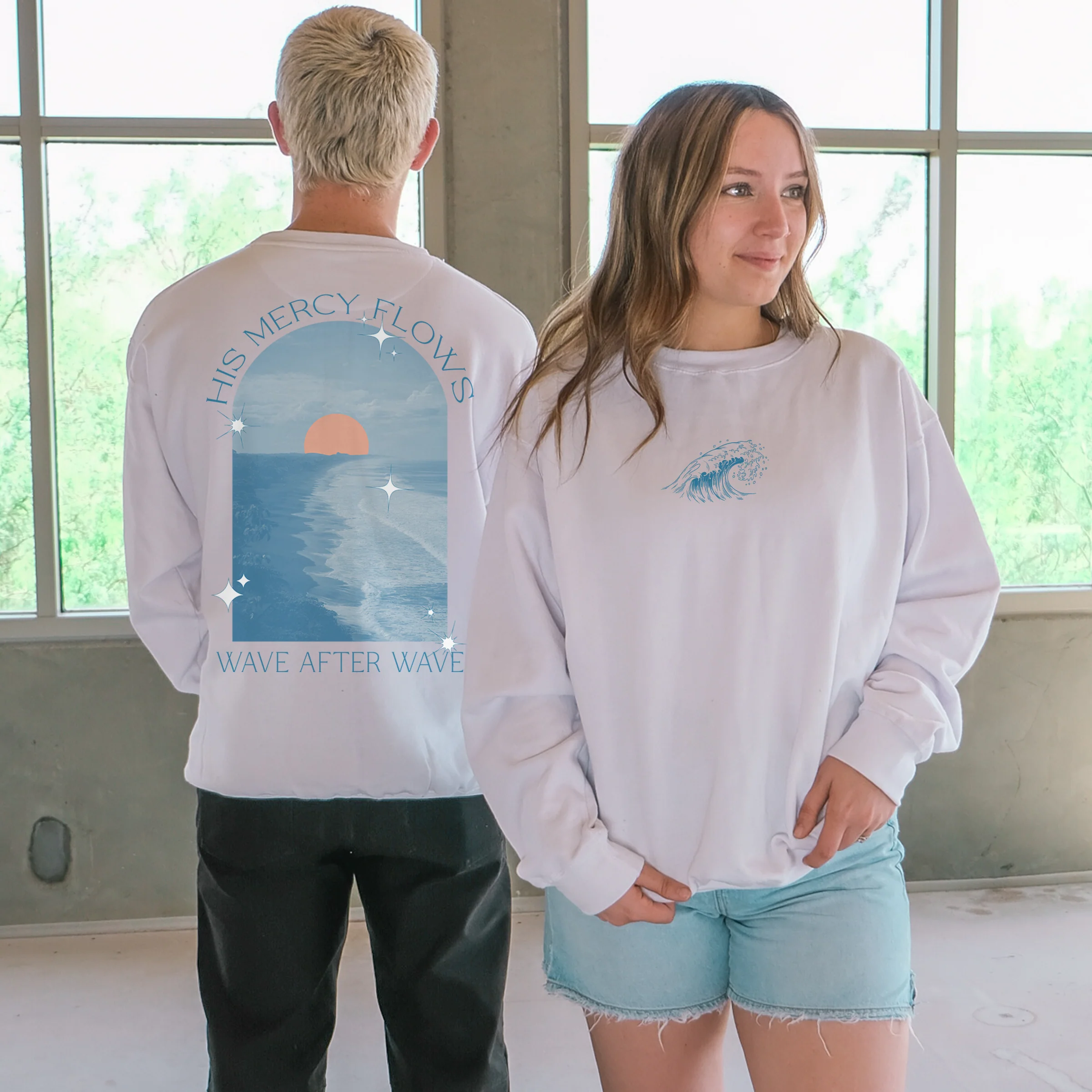 His Mercy Flows Wave After Wave Creneck Sweatshirt - Image 2