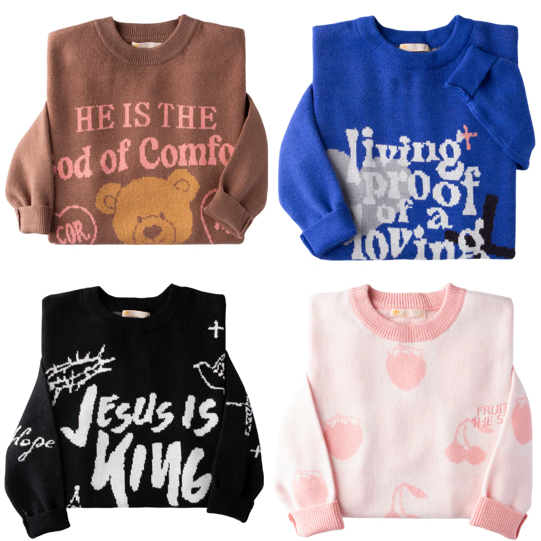 Jacquard Sweater | Christian Knit Sweaters, Living Proof, Fruit of the Spirit, Jesus is King Designs, Super Soft Cozy Religious Apparel Gifts for Women & Men