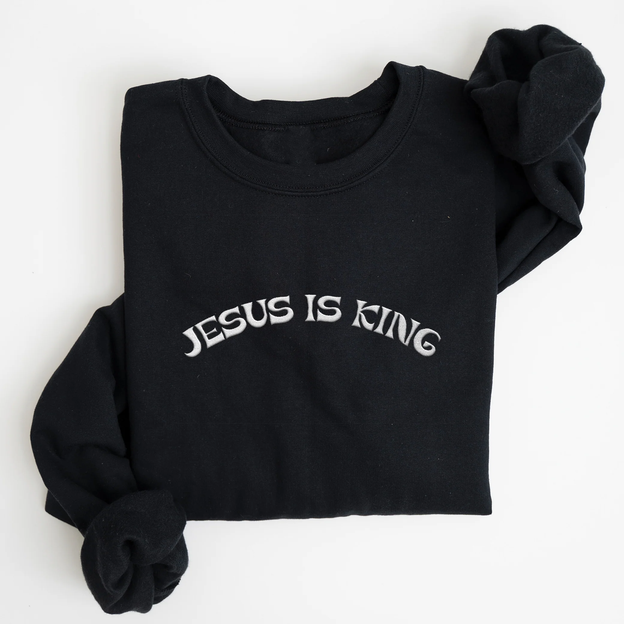 Embroidered Jesus is King Crewneck Sweatshirt